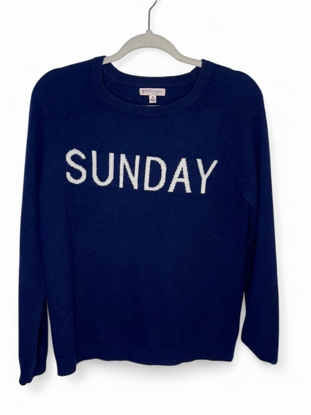 Philosophy 100% Cashmere Sunday Sweater Navy White Crewneck Women’s Medium